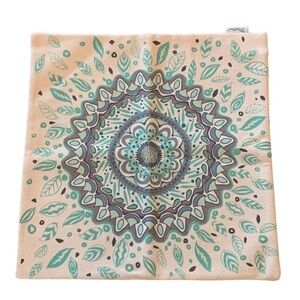 Mandala‎ Pillow Cover Blue Teal Black Canvas 17” x 17” Square